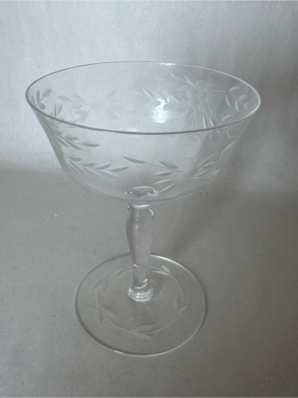 Vintage Glassport PA Etched Crystal Coupe Sherbet Glass Floral Stemware